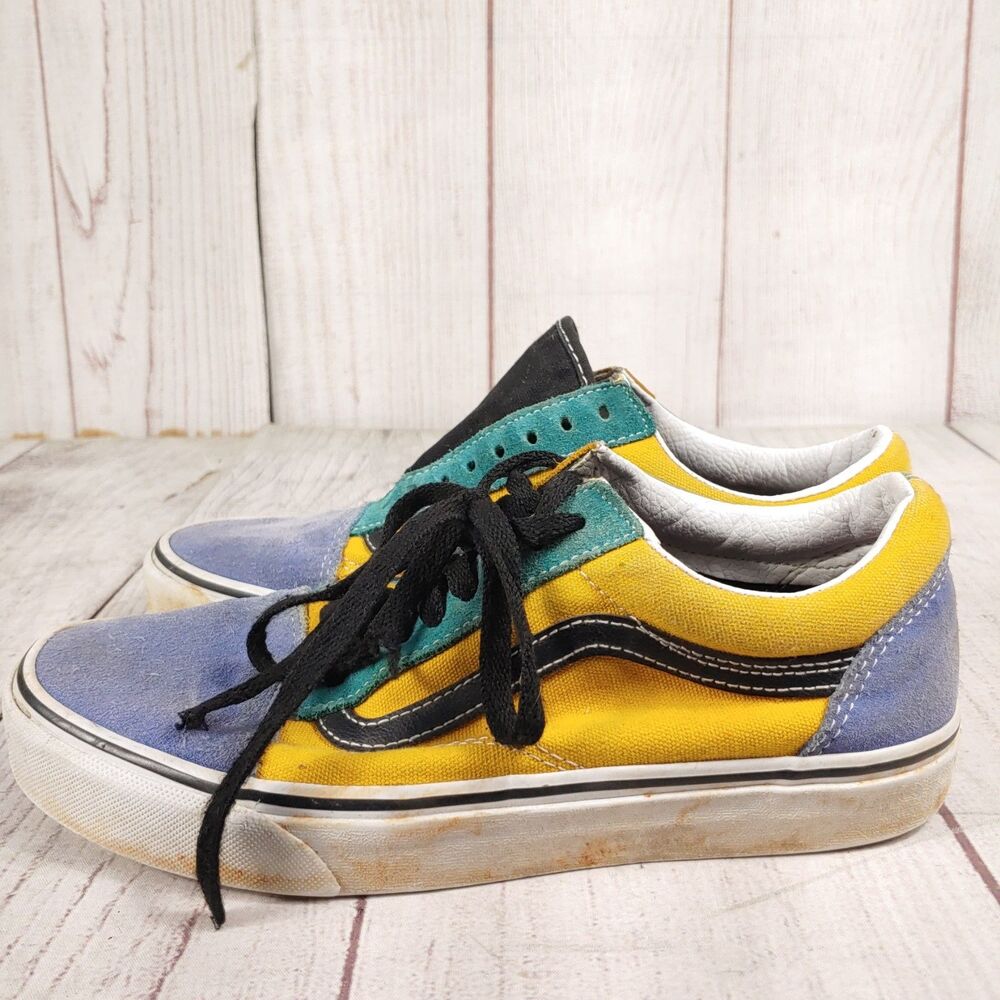 Vans Men 7 Women 8.5 - Classic Old Skool Shoes - Mix n Match Yellow Green Suede - Picture 8 of 14